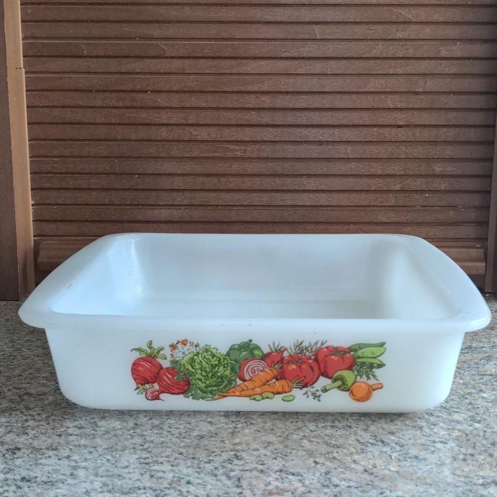 Vintage Jeannette Glasbake Vegetable Medley Square Casserole Dish 8